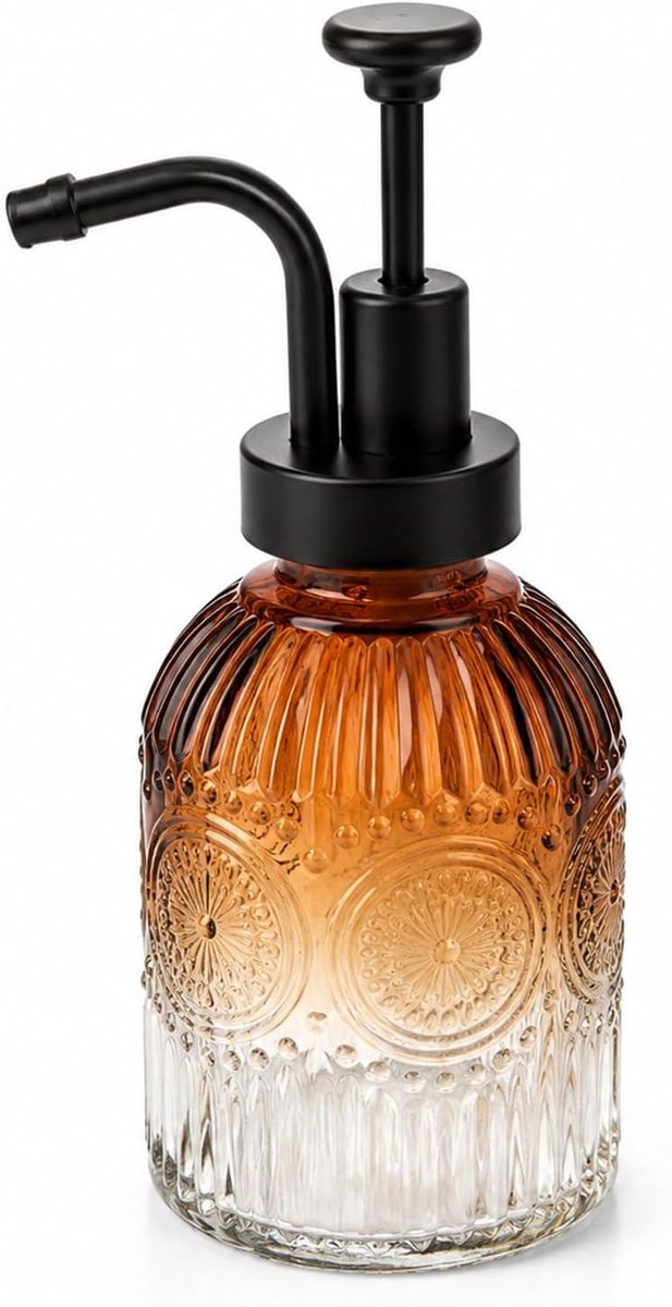 Zeepdispenser 350 ml - dik glas met retro reliëf - lekvrije pompfles - voor vloeibare zeep en shampoos - SnelShoppen