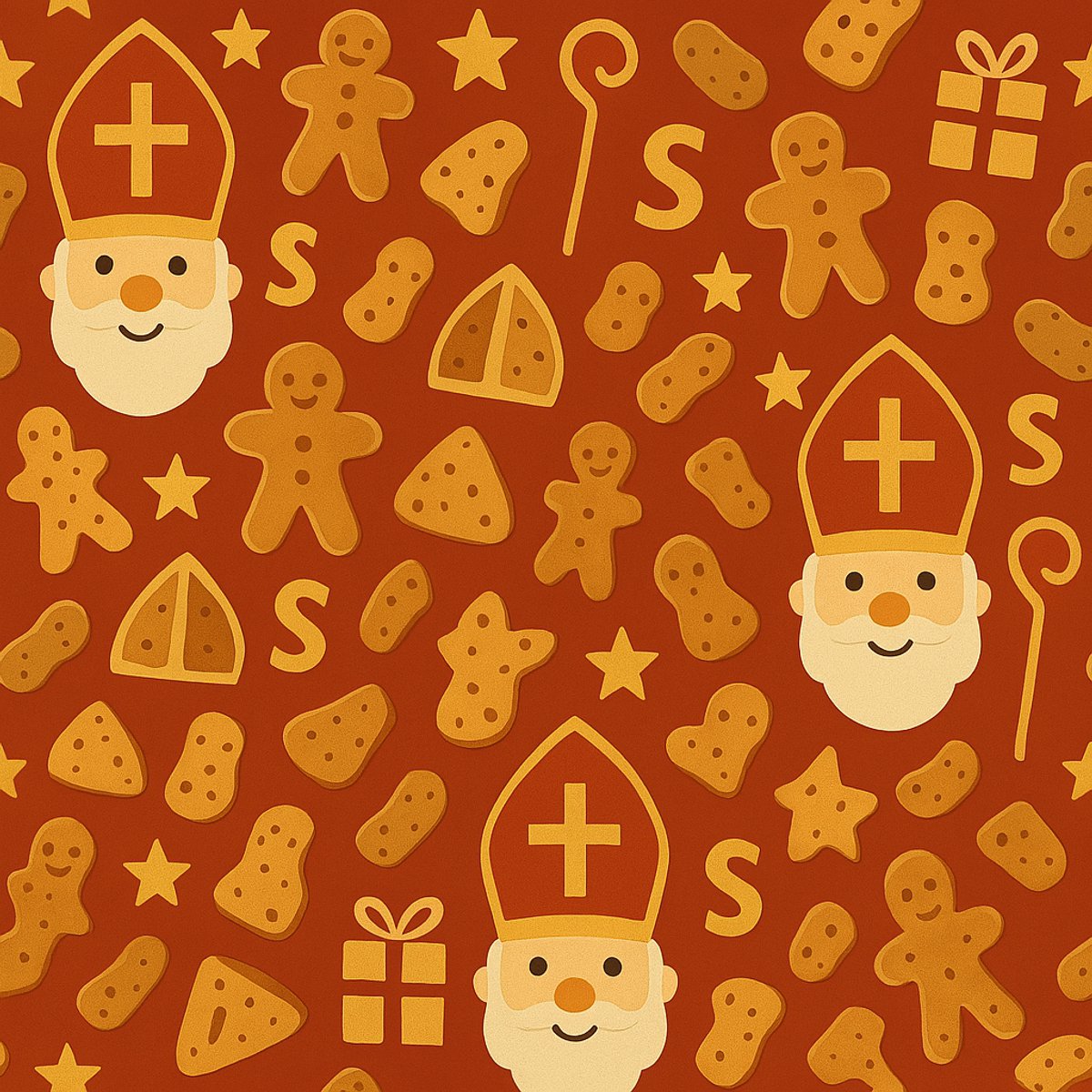 Sinterklaas cadeaupapier op rol Koekjes Taaitaai Staf Rood 70 cm – Inpakpapier- Breedte 70 cm - 100Mtrm lang
