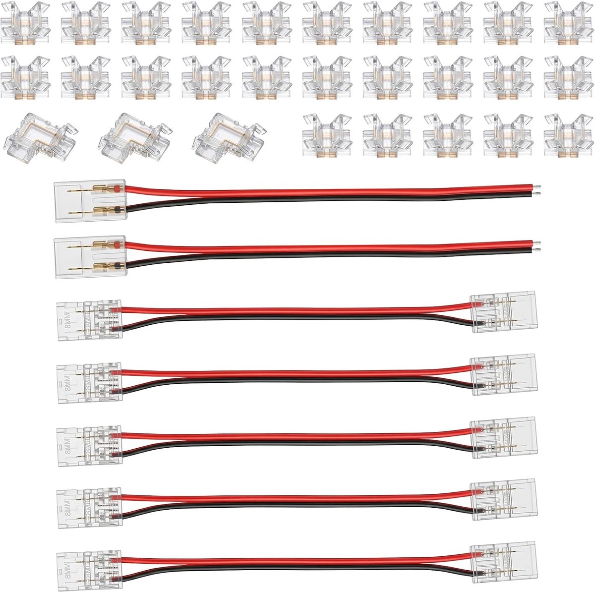 LED-stripconnectoren 25 stuks - 2-pins 8 mm - transparant en L-vormig - ideaal voor aanpassing van ledstrips - SnelShoppen