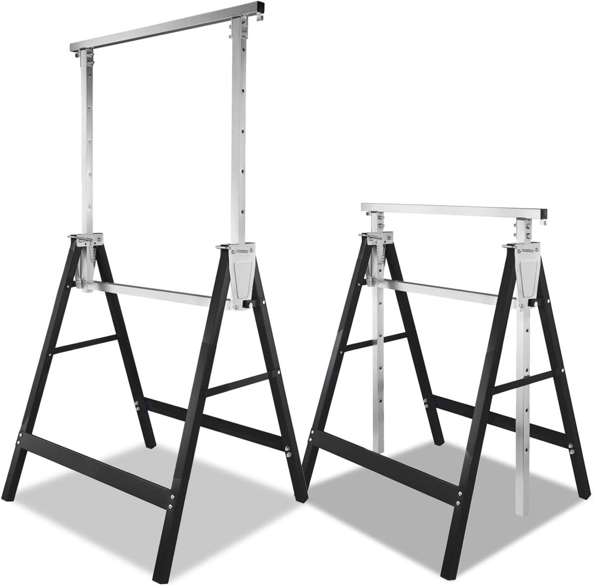 2 x steigerbok klapbok, werkbok, inklapbaar en 7-voudig in hoogte verstelbaar 81-130 cm, draagkracht 400 kg, metalen onderstelbok, steiger, zwart