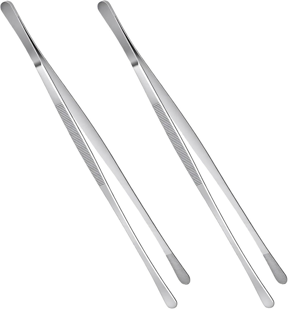 Kookpincet, roestvrij staal, professionele vleespincet met getande ronde kop, ronde grillpincet voor grillen, bakken en koken, 2 stuks (zilver)