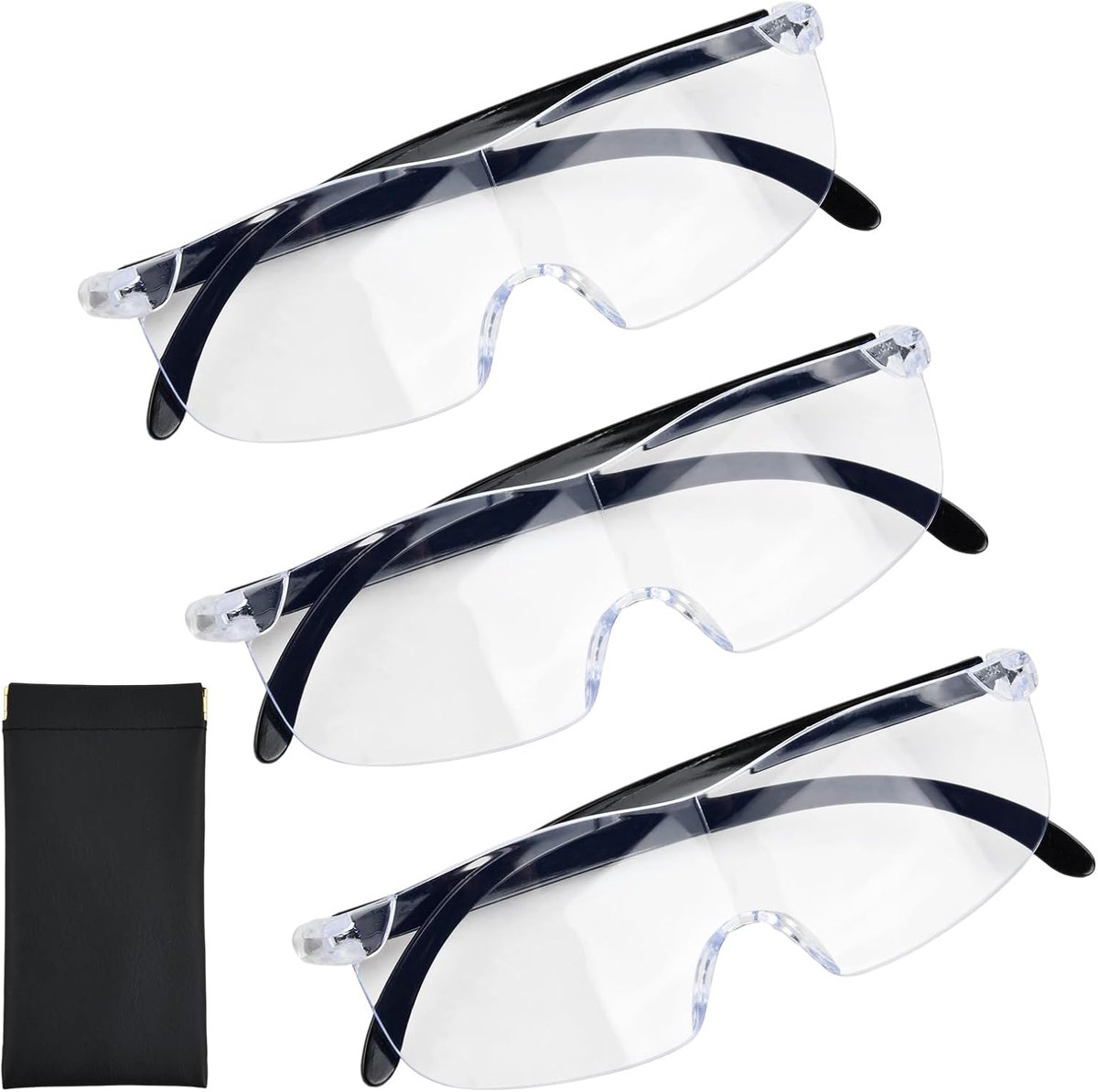 3 stuks vergrootglazen met brillenetui, 3X/5X/10X draagbare vergrootglazen, lichtgewicht vergrootglas voor ouderen lezen, handsfree vergrootglazen voor knutselen, juweliers