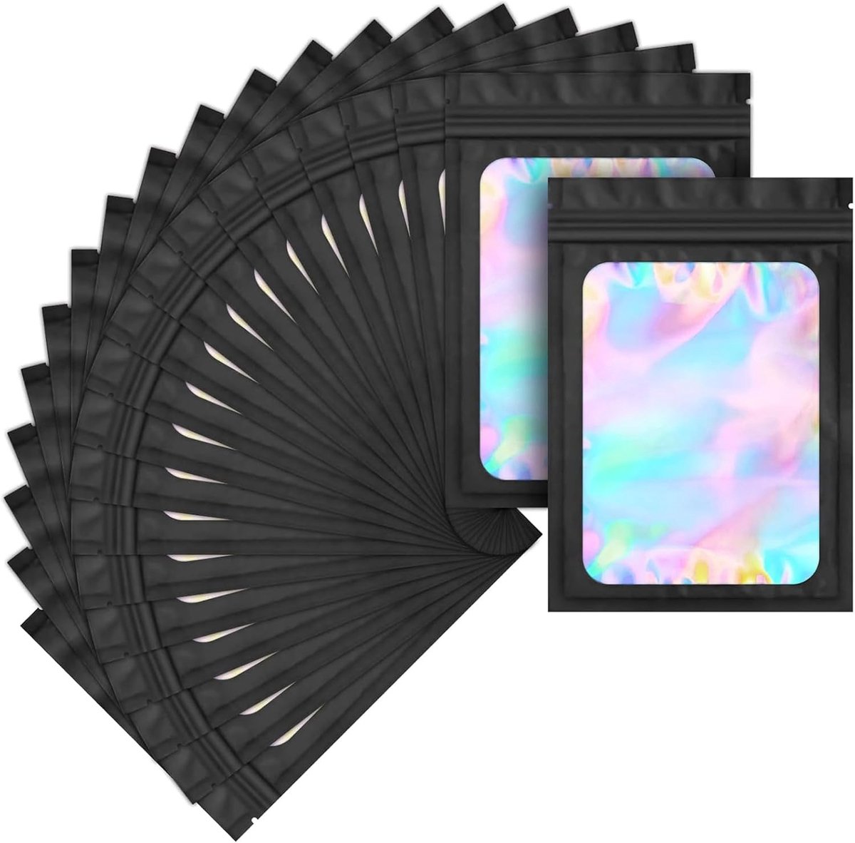 100 kleine zakken met ritssluiting met holografisch design (9 x 12 cm), kleine plastic zakjes met luchtdichte sluiting voor sieraden en monsters, hersluitbare opbergzakken