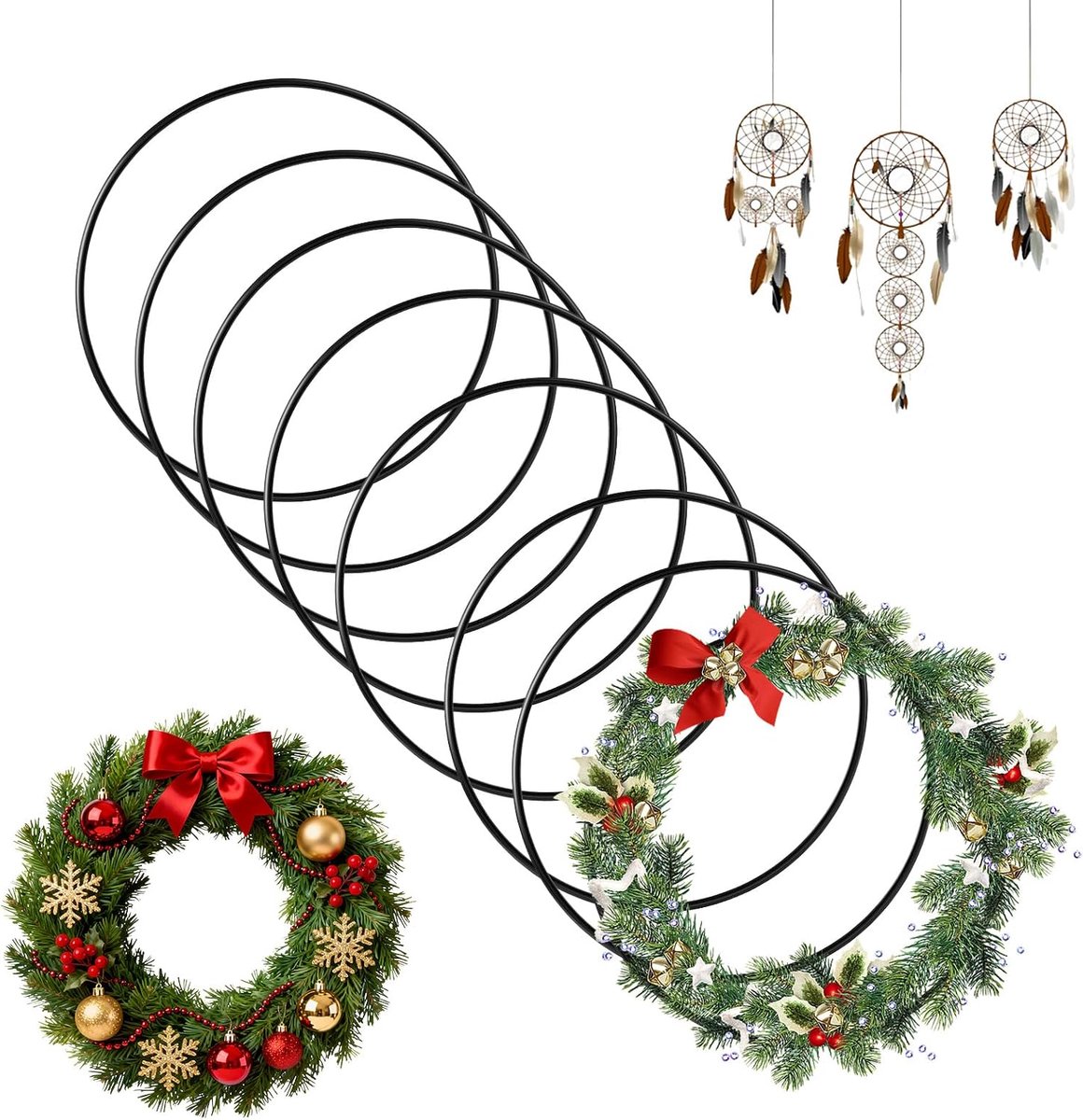 8 stuks zwarte draadringen, 30 cm, metalen ringen om te knutselen, bruiloftsdecoratie en kerstkrans