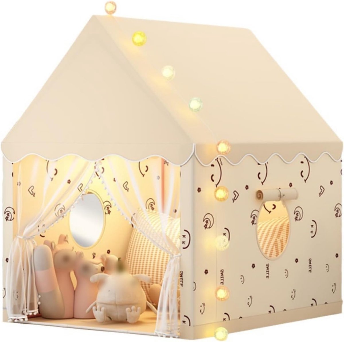 Speeltent voor kinderen, designhuis met gordijnen, kinderspeelhuis voor binnen om te spelen, slapen en uit te rusten, beige
