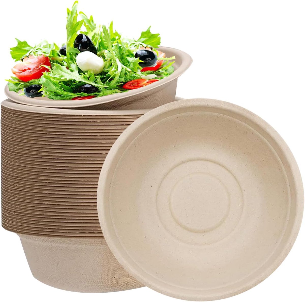 Yayafunfun 50 stuks kleine wegwerpbare bruine kommen voor feesten, 11,8oz/350ml bruine papieren kom serveer biologisch afbreekbare dessert soep suikerriet kom composteerbare kommen picknick voor warm