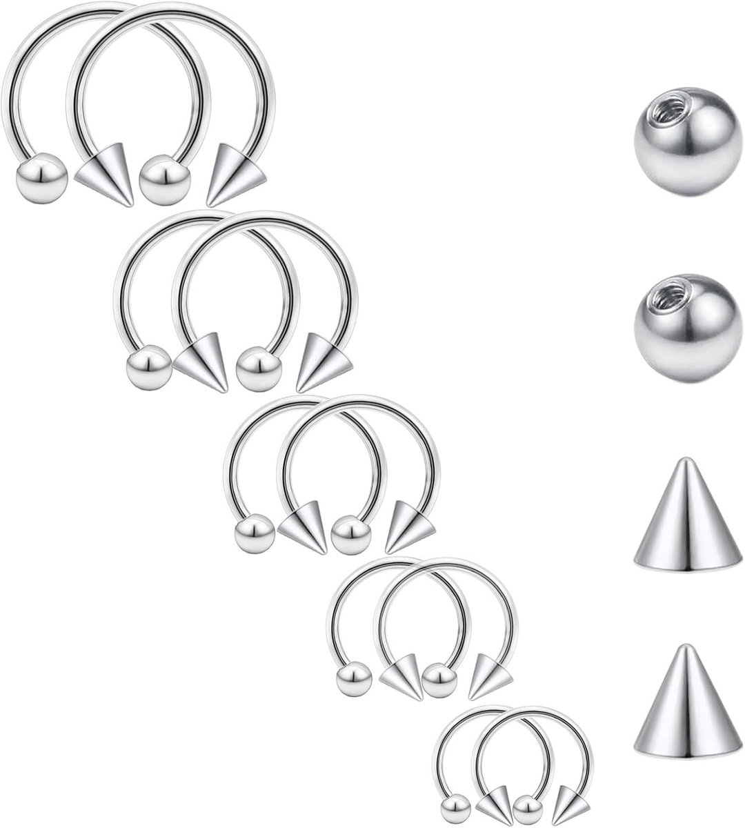 Neus lip septum ring 16G roestvrij staal ronde barbell piercing wenkbrauw helix kraakbeen oorbellen daith rook sieraden piercing 6/8/10/12/14 mm