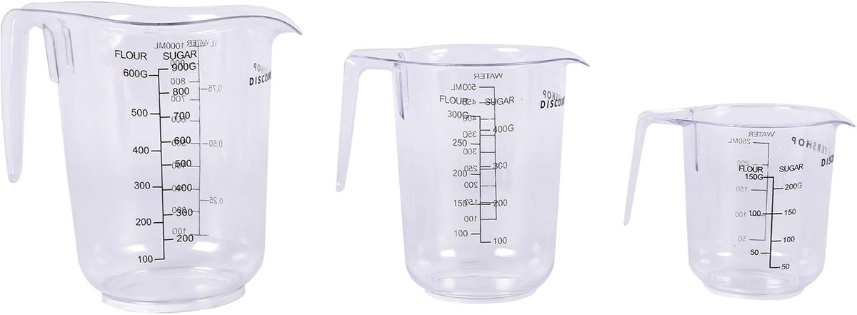 Meetbekers 250ml 500ml 1L - Transparant stapelbaar - Hittebestendig - Makkelijk schoon te maken - SnelShoppen