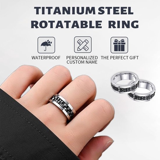 1 stuk, stressvermindering en anti-angst-ring, 8 mm, gepolijste zware fidget-ring, modeaccessoires, stressring, cadeau voor mannen en vrouwen (zilver/zwart) — afbeelding 2
