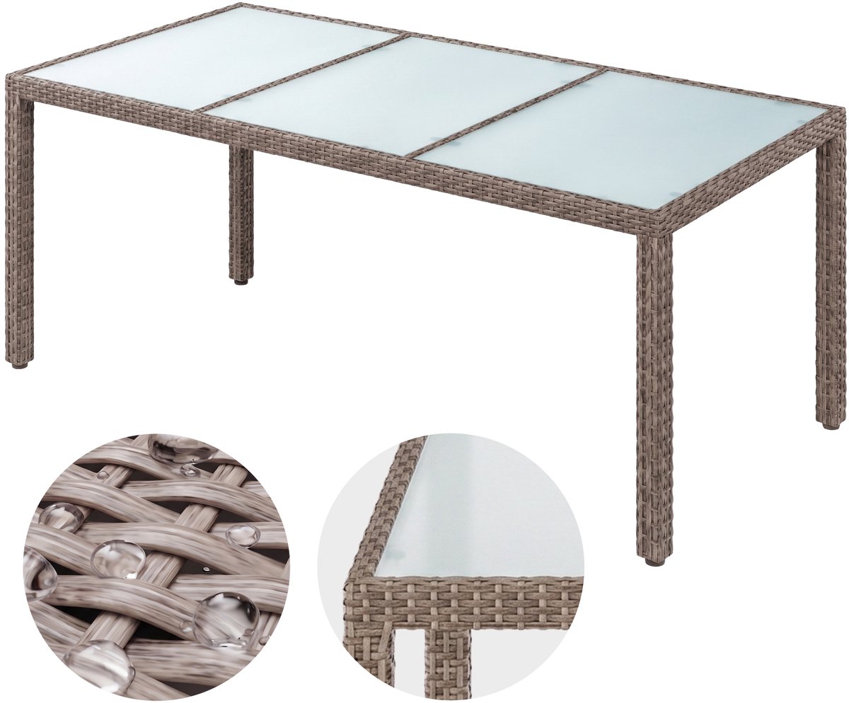 Casaria Tuintafel – 190x90 cm Polyrattan – Veiligheidsglas Crème Creme