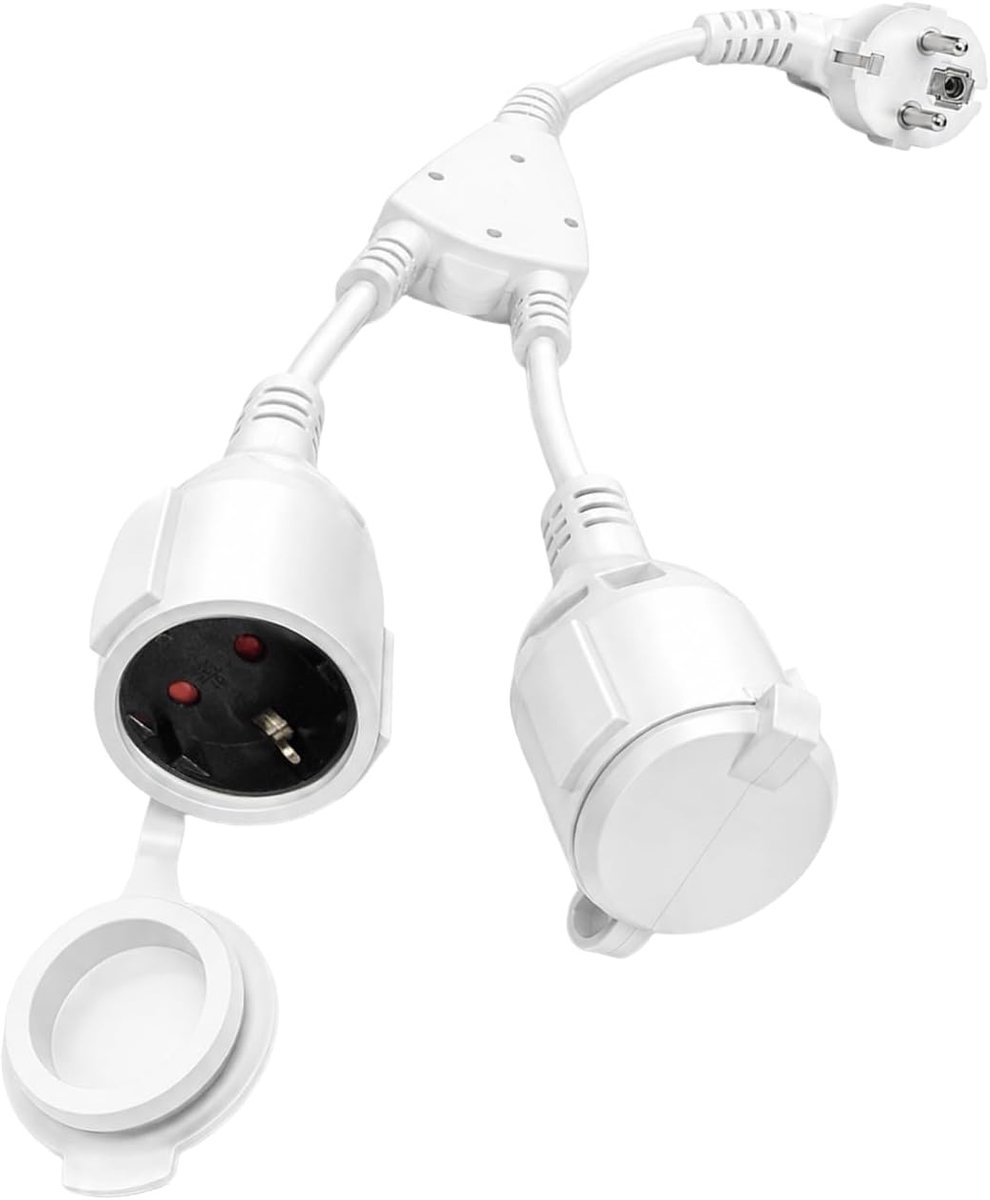 Dubbele stekker voor buiten - 2-voudig stopcontact - met 34 cm kabel - waterdichte beschermkap voor tuin - ShopVlot