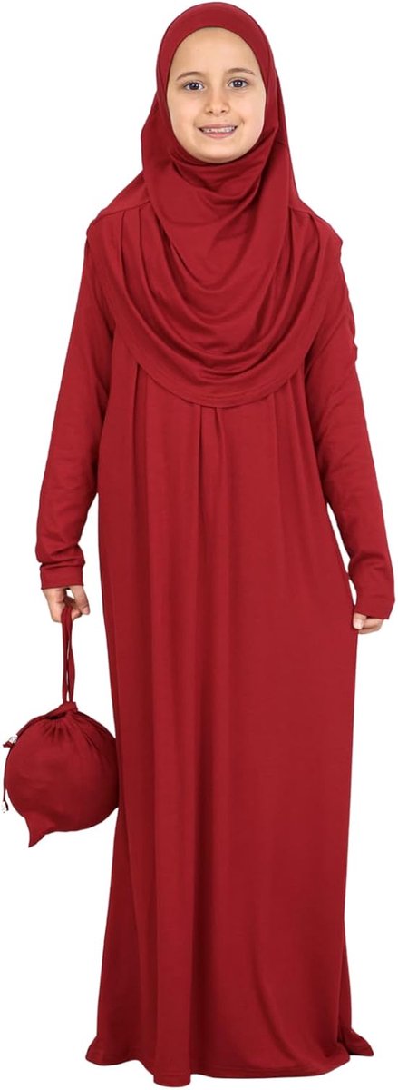 Moslim gebedsjurk voor kinderen, met hijab en zakje, zachte viscose Abaya voor meisjes, islamitische kleding, gewaad voor Eid, Ramadan