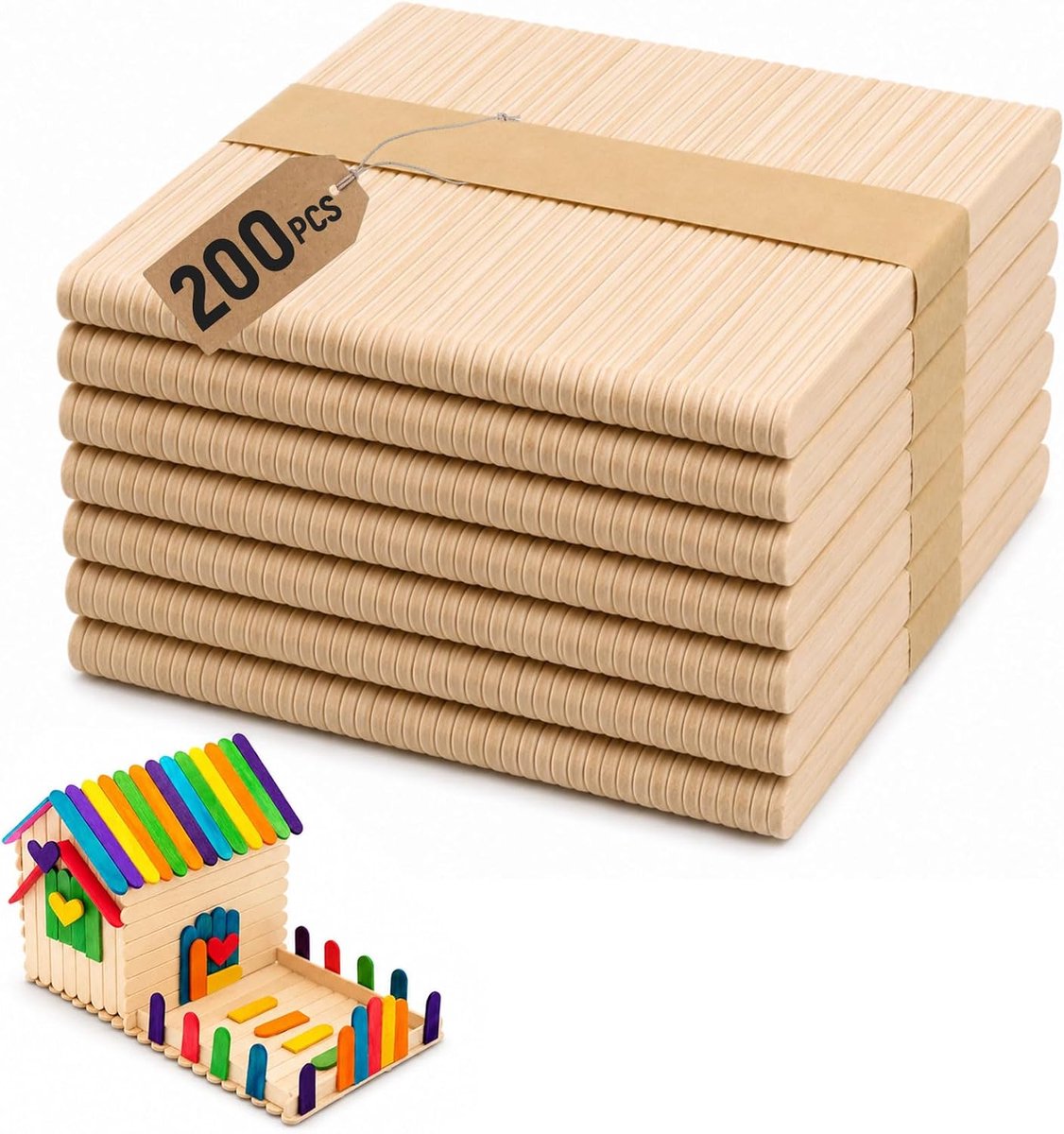 Houten spatels, 200 stuks, 150 x 18 mm breed, houten stokjes om te knutselen, doe-het-zelf handwerk, knutselstokjes van hout voor feestdecoratie en handwerk