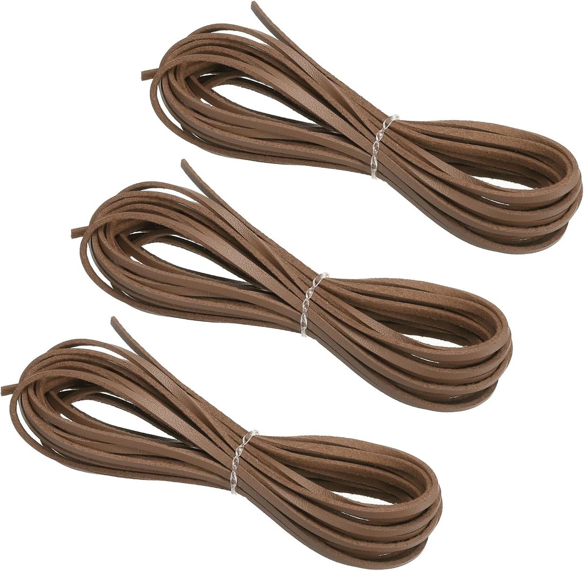 Kunstsuède lederen koord, 3 rollen 3 mm x 5,5 meter platte synthetische lederen strips voor ketting armband sieraden kralen doe-het-zelf ambachten, koffie (totaal 16,5 meter)