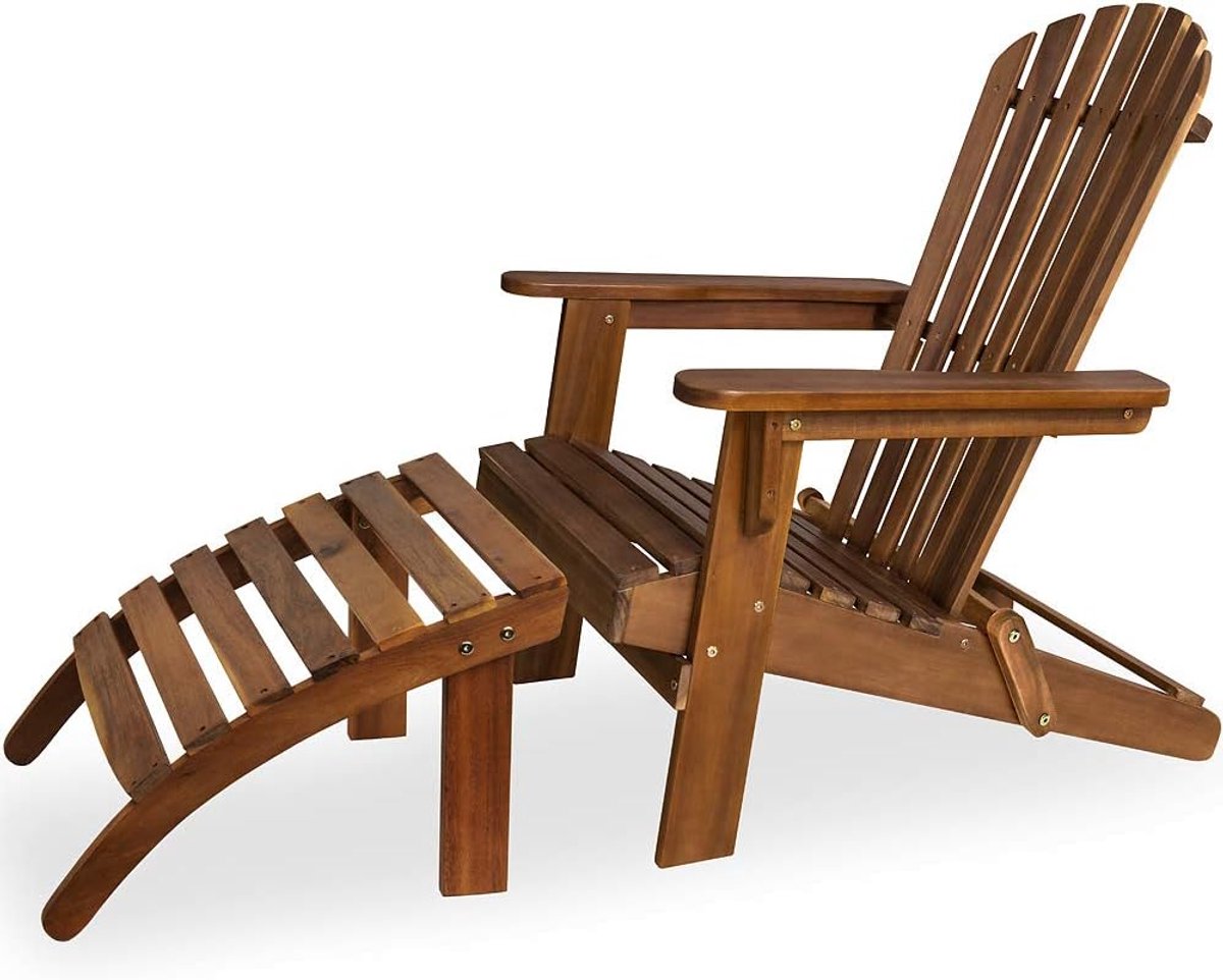 Adirondack Acaciahout 160kg Belastbaar Weerbestendig Opvouwbaar Voetsteun Tuin Ligstoel Balkon Bruin | Inklapbaar, 160 kg belastbaarheid, inklapbaar, armleuningen, tuin, balkon, terras, houten stoel, ergonomisch