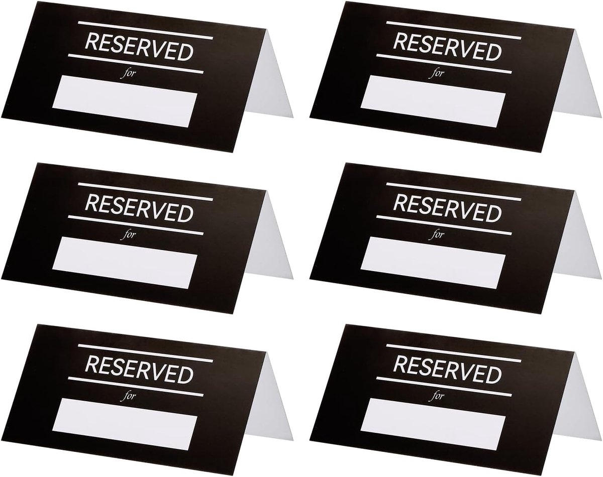 Set van 40 gereserveerde tafelborden, dubbelzijdige zitplaatsnaamkaarten, tafels, tent, blanco kaart voor bruiloft, restaurant, feest, evenement, foodservice, zwart