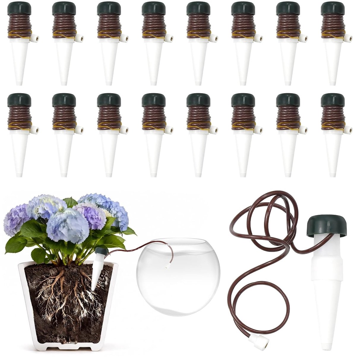 16 stuks waterdispenser voor kamerplanten, irrigatiesysteem balkon, irrigatie kamerplanten voor grotere planten en bloemen (waterbehoefte hoger dan planten)