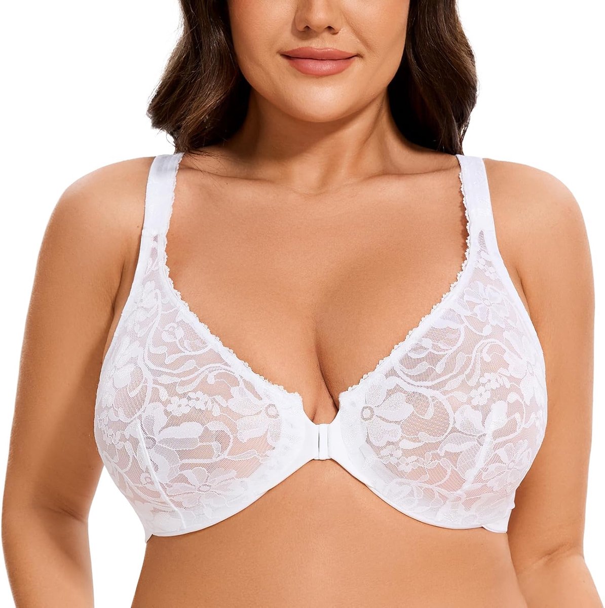Women's voorsluiting grote maat racerback stretch kanten beugelbeha
