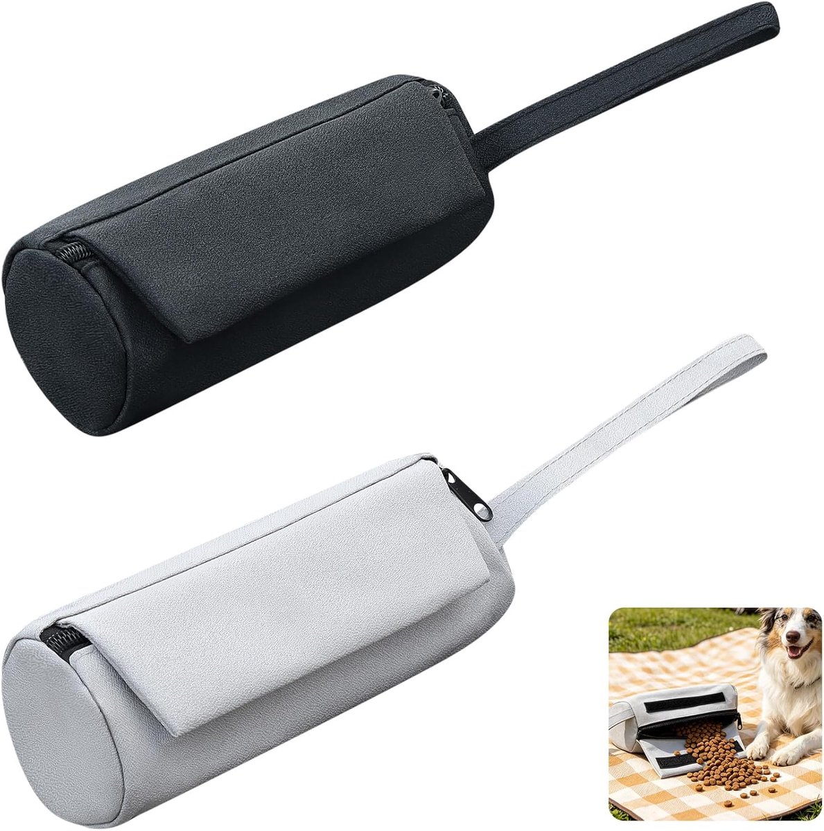 Zakjes voor honden, apporteerzakjes met snoepje, snoepzakjes voor hondentraining, scheurvast Oxford-materiaal, vochtbestendig, draagbaar, grijs en zwart