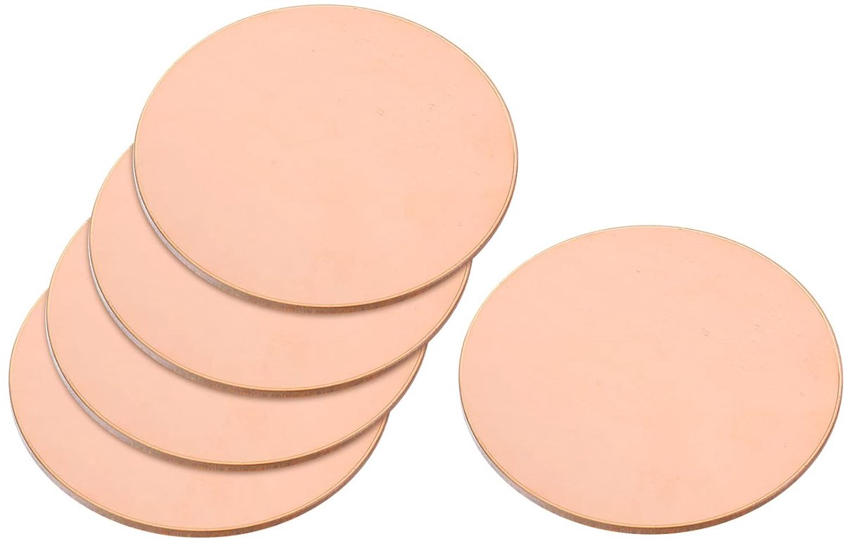 5 stuks ronde koperplaat, diameter 30 mm, 2 mm dikte, puur T2 koperplaat, metaalplaat, koper, ronde plaat voor handwerk, elektrische reparaties, printplaatdruk, onderhoud