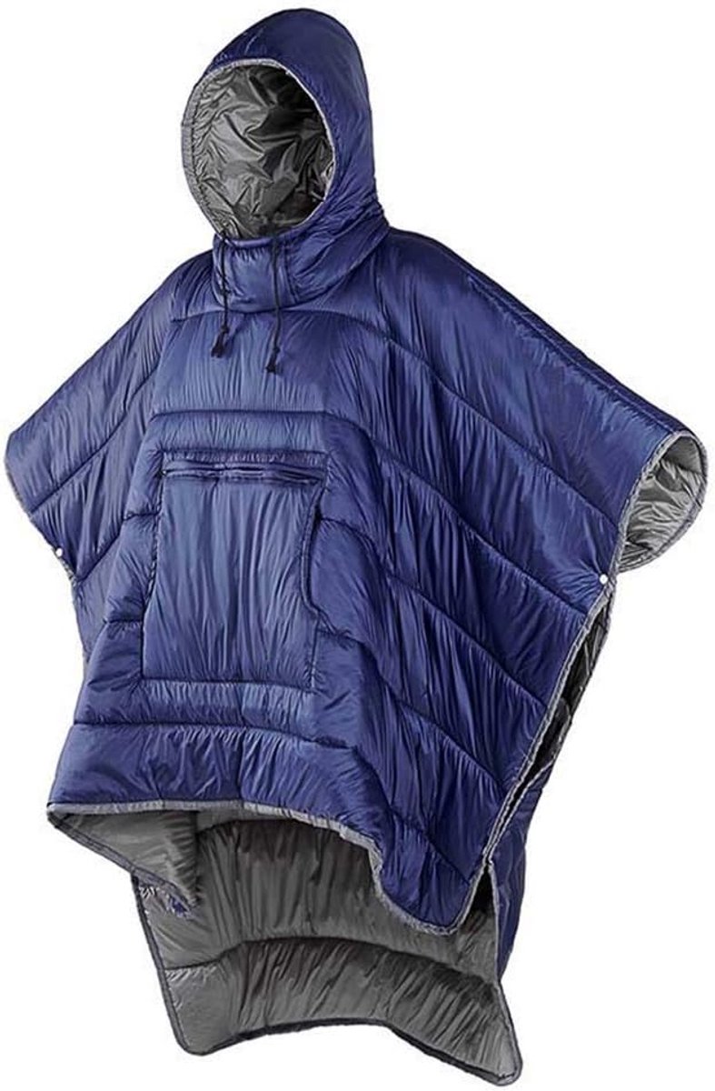 Mannen Vrouwen Hoodie Deken Sweater, Draagbare Hoodie Poncho Jas Slaapzak Ultralight Warmte Hoodies Deken Winddicht Waterbestendig Jas Warm Cover Jas, One Size Past All (Blauw)
