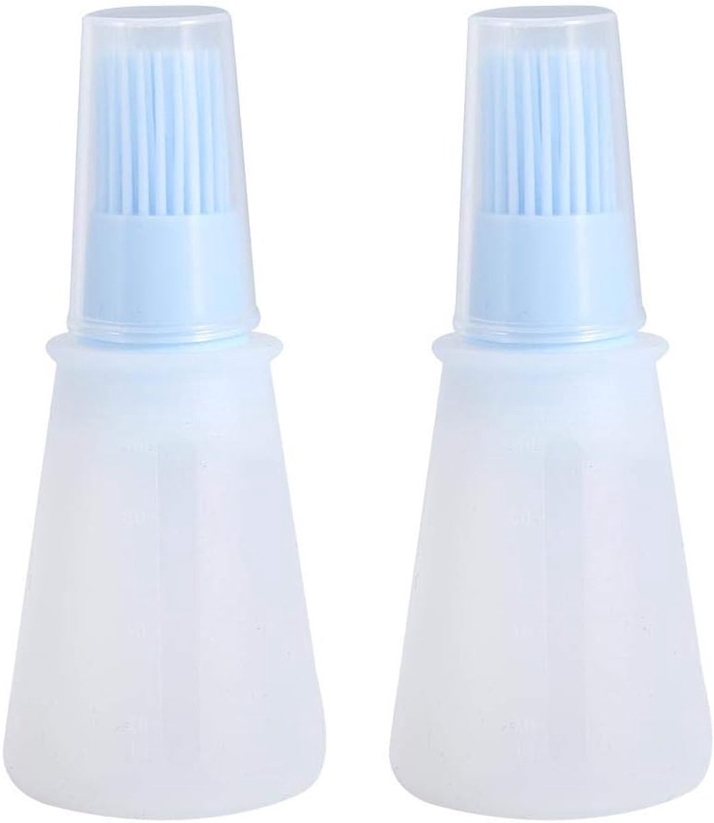 2 Stuks Siliconen Oliefles Borstel met Deksel Set Zachte Saus Fles met Siliconen Basting Borstel Koken Olie Fles Borstels voor Gebak BBQ Vlees Honing Marinades (blauw)