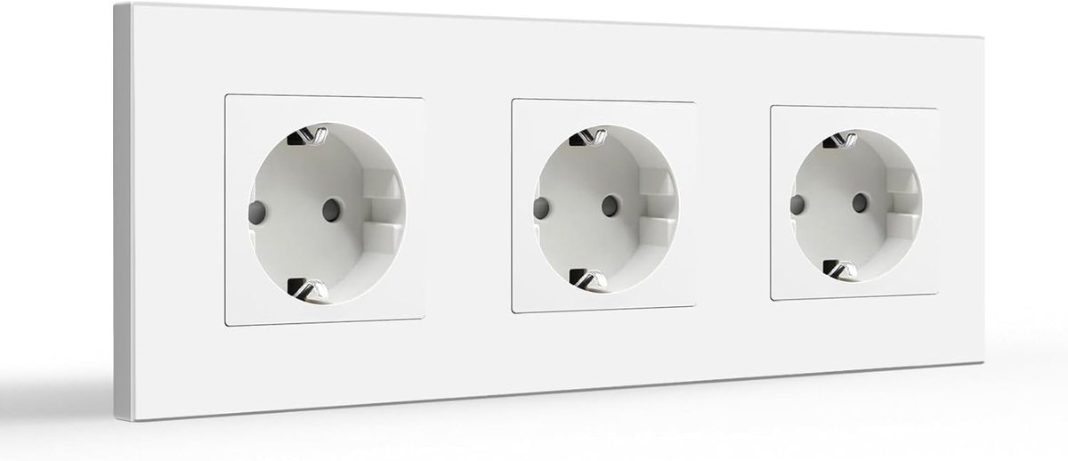 Schuko 3 Voudig Stopcontact Inbouwstopcontact, Wandstopcontact Met PC Plaat, Inbouwstopcontact 16Amp EU Standaard Verlengstopcontacten, Stopcontacten Met Kinderbeveiliging, Wit 228mm