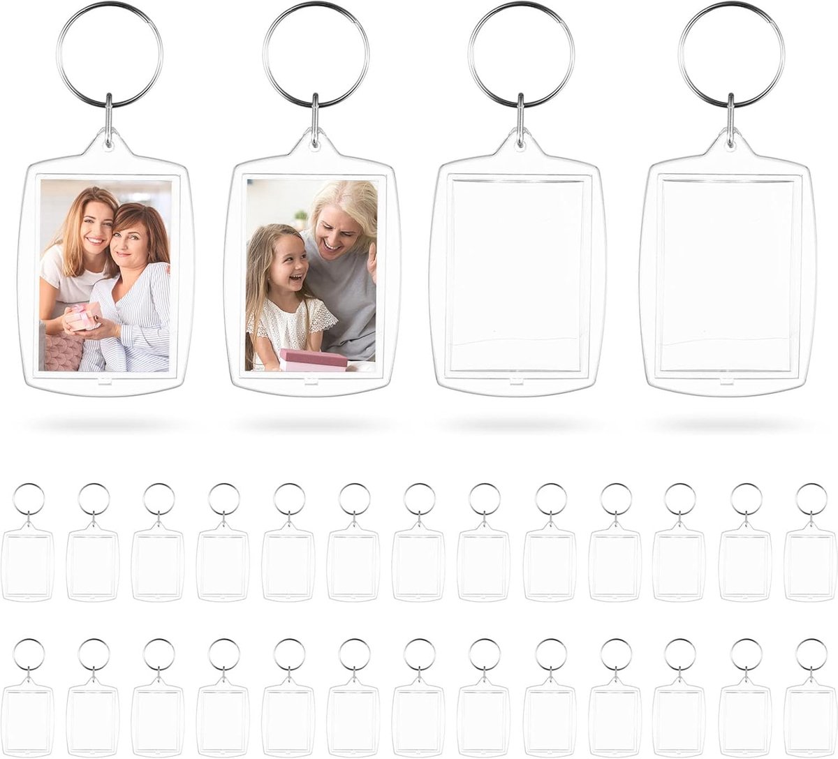 30 stuks acryl lege fotosleutelhangers, dubbelzijdige blanco fotosleutelhangers, gepersonaliseerde transparante foto-invoegsleutelhangers met ringen voor doe-het-zelf knutselen familie vrienden foto