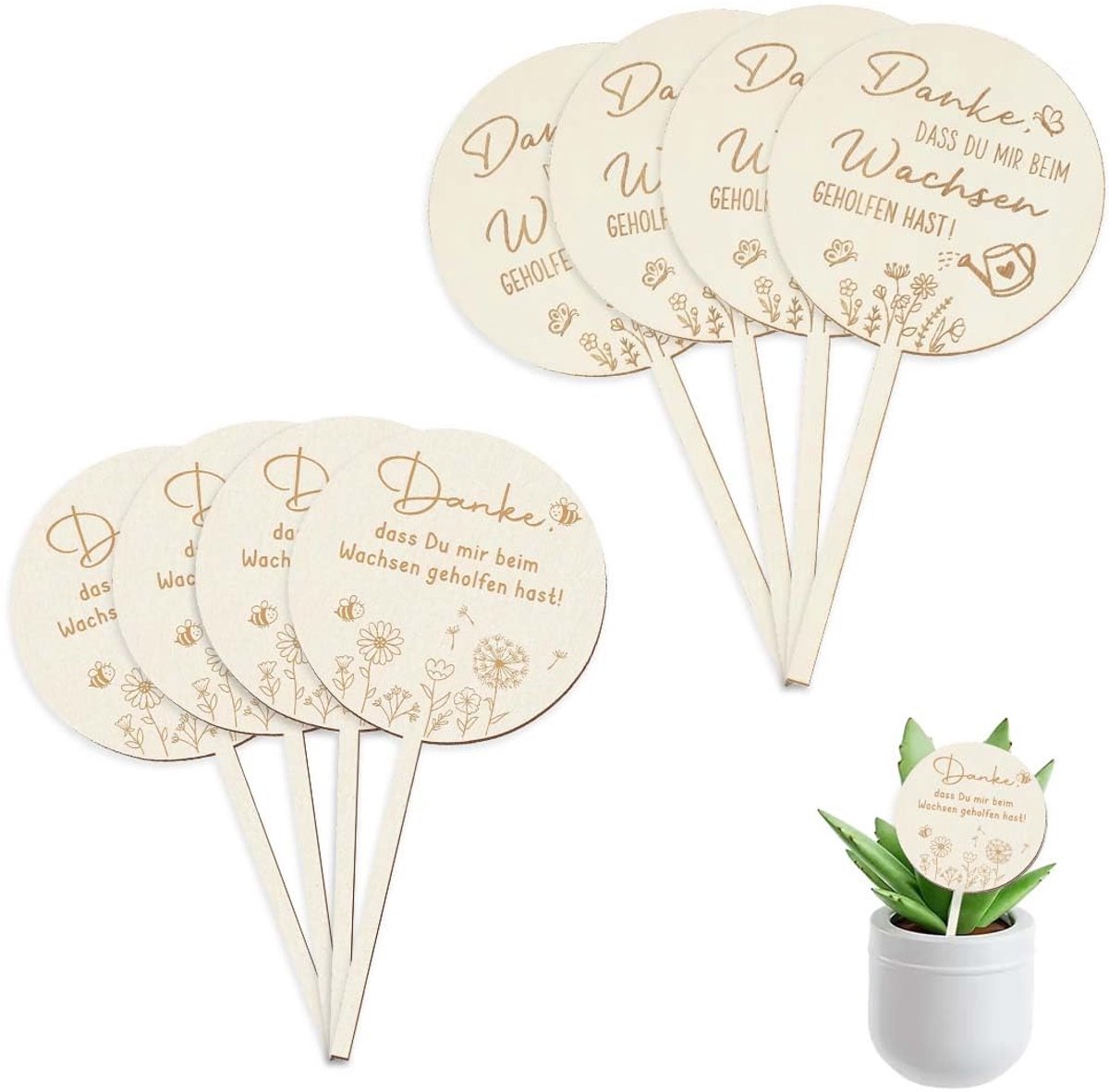 Botanische kaarten van hout - 8 stuks - stevig ontwerp - cadeau voor plantenliefhebbers - SnelShoppen