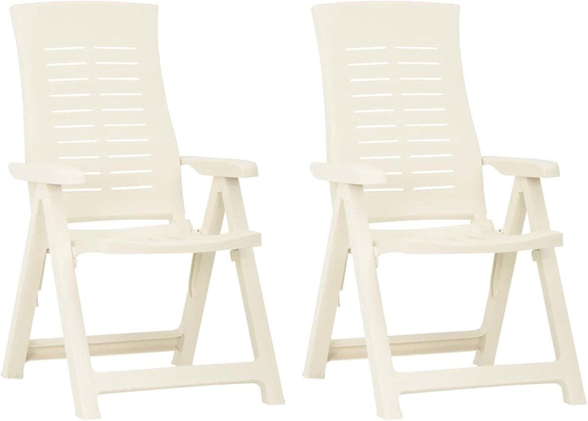 Verstelbare tuinstoelen, 2 stuks, balkonstoelen, tuinstoel, balkonstoel, terrasstoelen, tuinstoel voor tuin, terras, balkon, kunststof, wit
