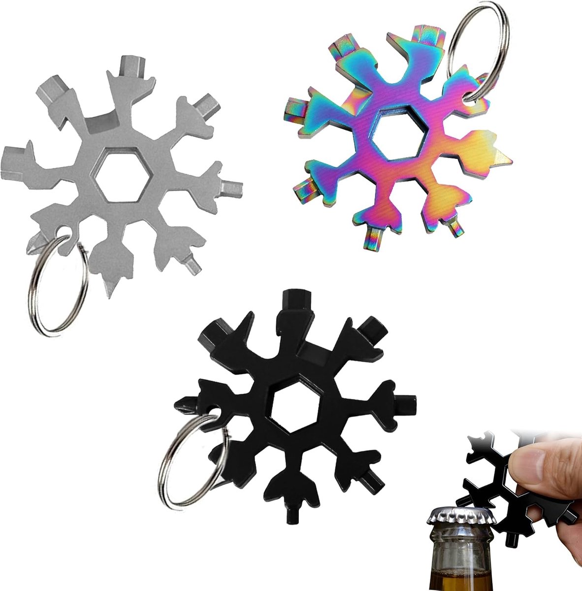 3 stuks multitool sleutelhanger, multitool gereedschap, 18-in-1 snowflake multitool, multifunctionele gereedschapssleutelhanger, mini multitool sleutelhanger, ambachtelijke geschenken, messen en