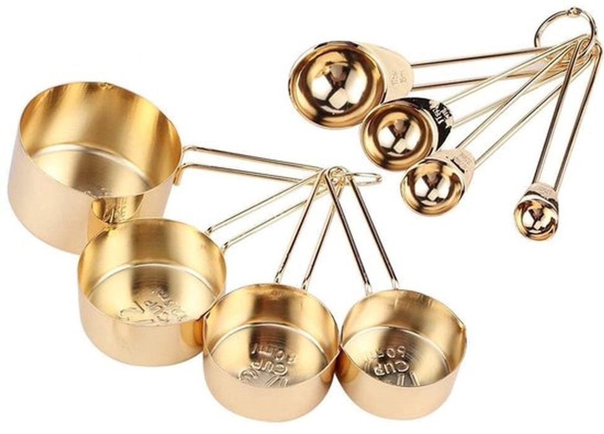 Set van 8 flexibele gouden maatlepels en bekers, metalen maatlepelsets voor koken en bakken