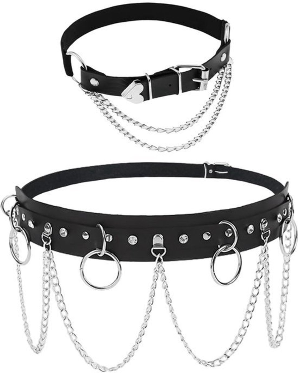 Damesriem S-M - Gothic Chain Belt met Love Tail Clip en Punkstijl - Zwart