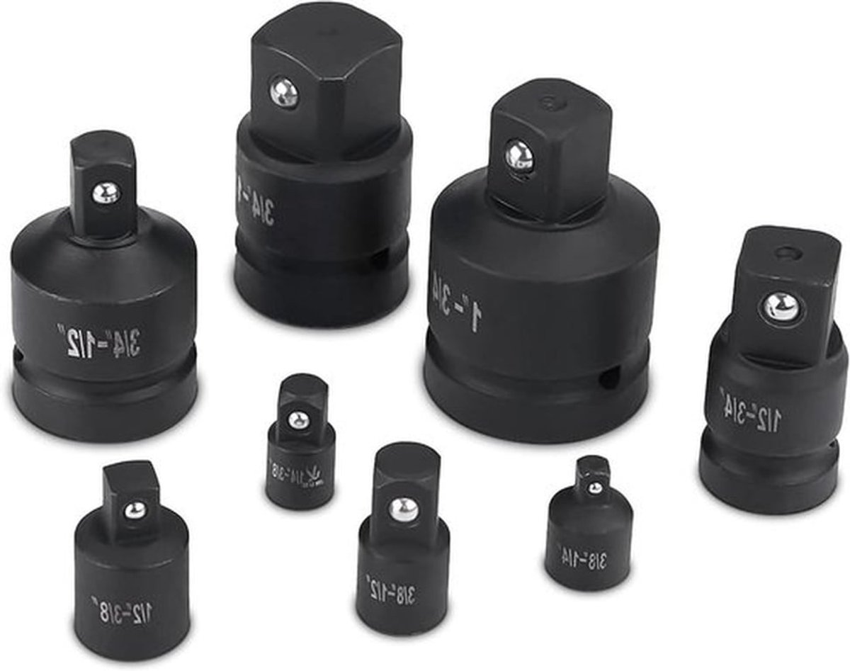 Adapter set 8-delig voor dopsleutels 1/4" naar 3/8" en 3/8" naar 1/4" - 3/8" naar 1/2" en 1/2" naar 3/8" - 1/2" naar 3/4" en 3/4" naar 1/2" - 3/4" naar 1" en 1" naar 3/4" adapter dopsleutel ratel set