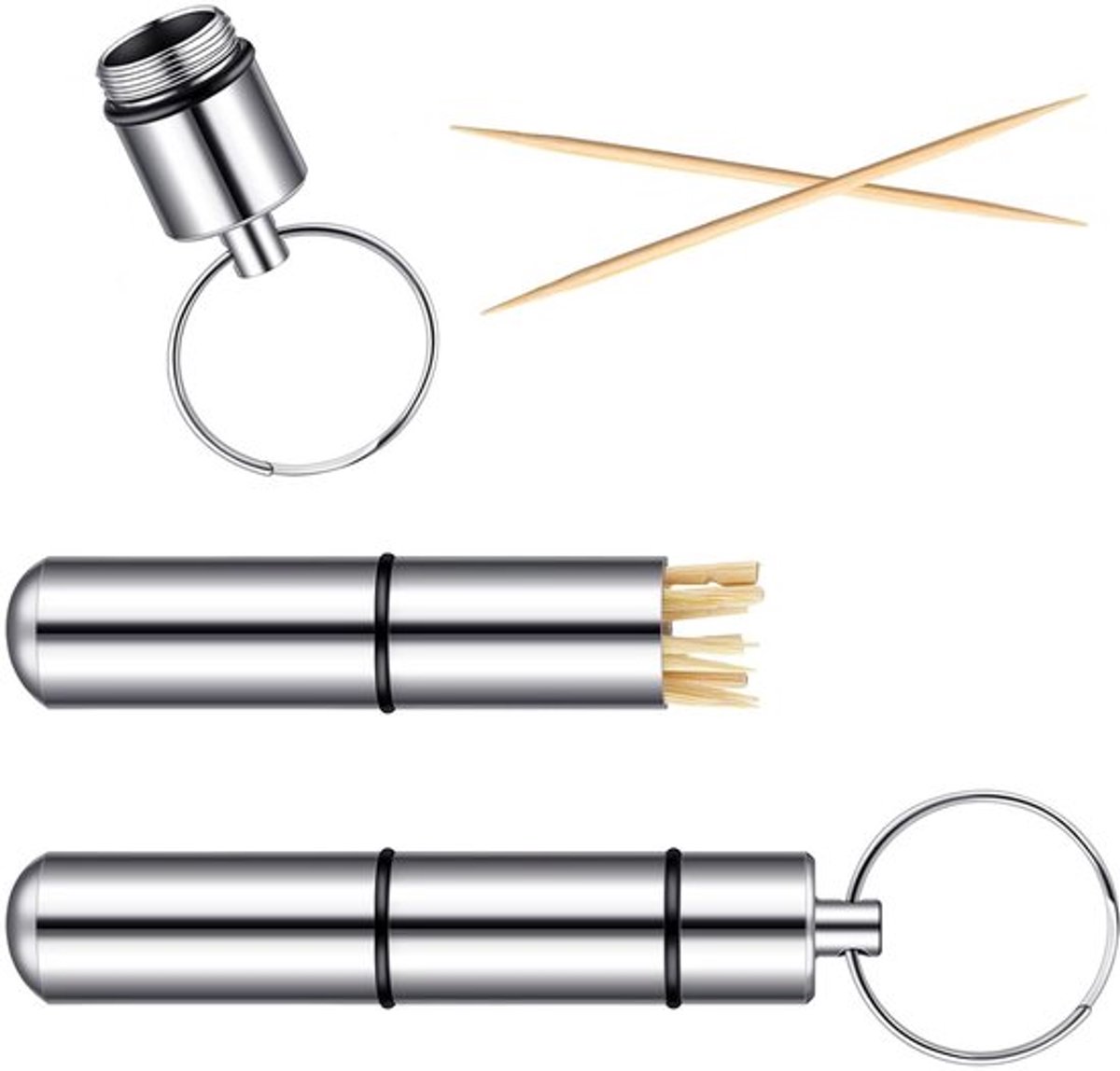Pocket Tandenstoker Houder Waterdichte Aluminium Tandenstoker Doos Metalen Pil Case Met Sleutelhanger