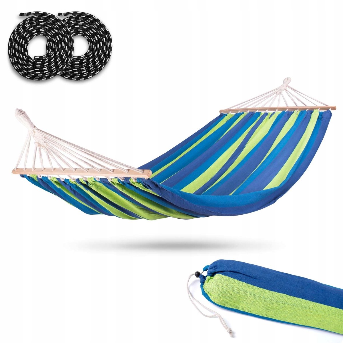 Blauwe Tuinhamak met Houten Spreidstok & Draagtas