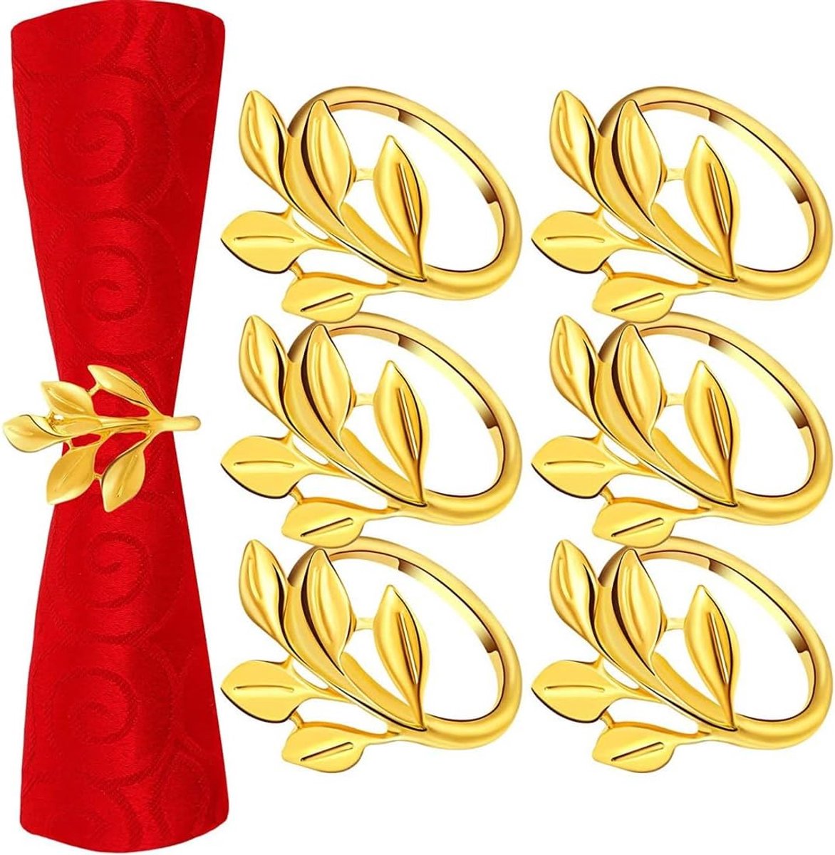 Servetringen set van 6 - Goud metalen servet sluitingen - Elegante bladmotieven - Perfect voor feestelijke diners - SnelShoppen