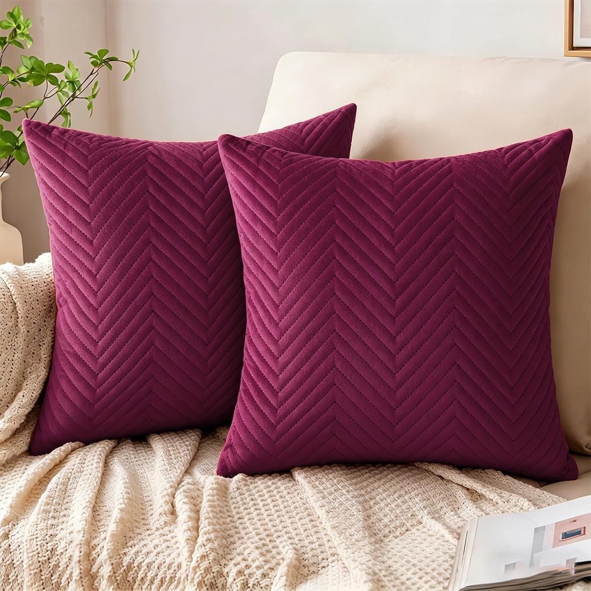 Kussenslopen 45 x 45 cm - gewatteerd fluweel - koningsrood - perfect voor bank en stoel - SnelShoppen