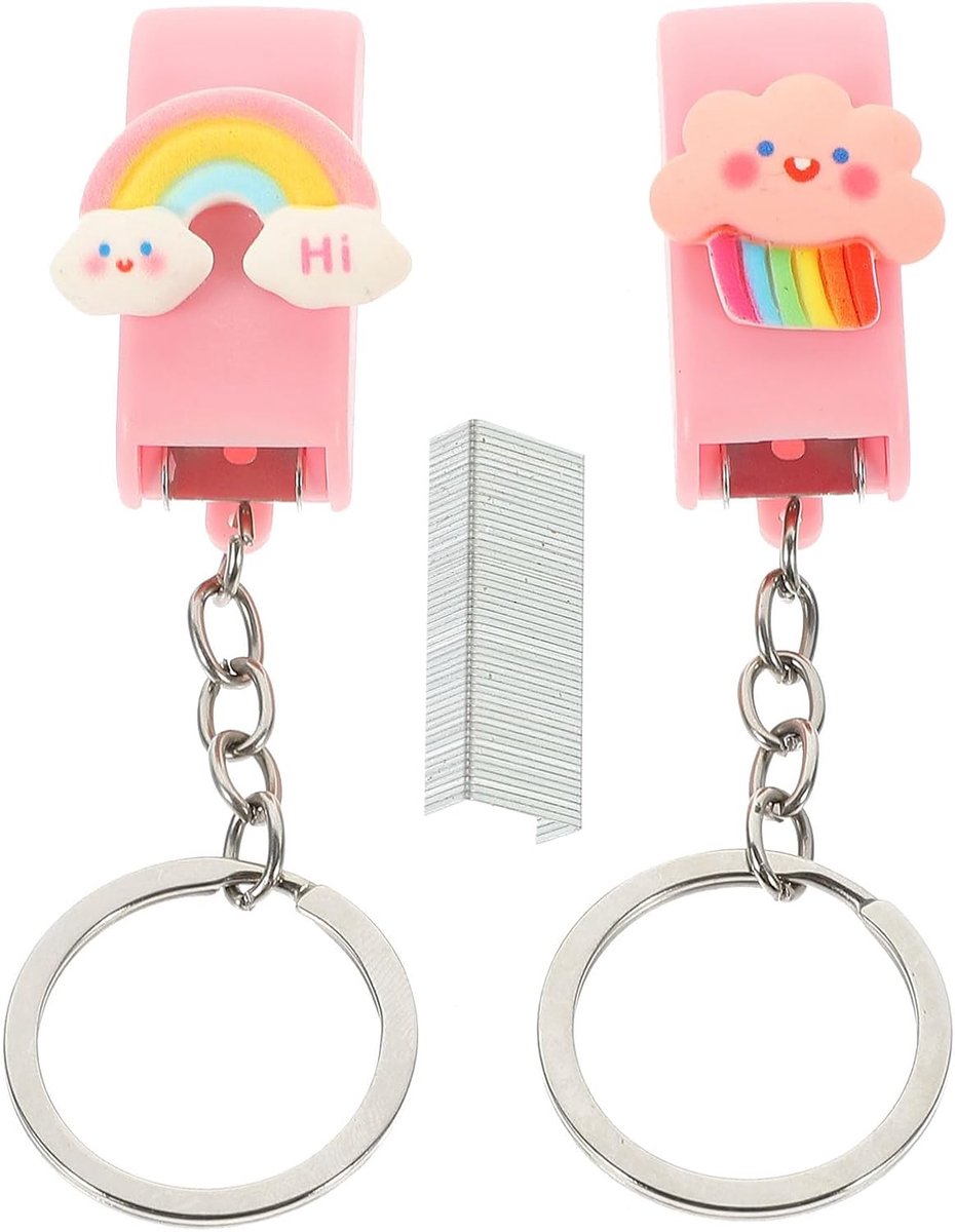 Nietmachine - nietpistool - nietpistol - mini nietmachine - Handnietmachine - Handnietmachine - Compact & Kleurrijk voor Kantoor, School en Reizen - 2 stuks - Meerkleurig - Wordt geleverd met een sleutelhanger