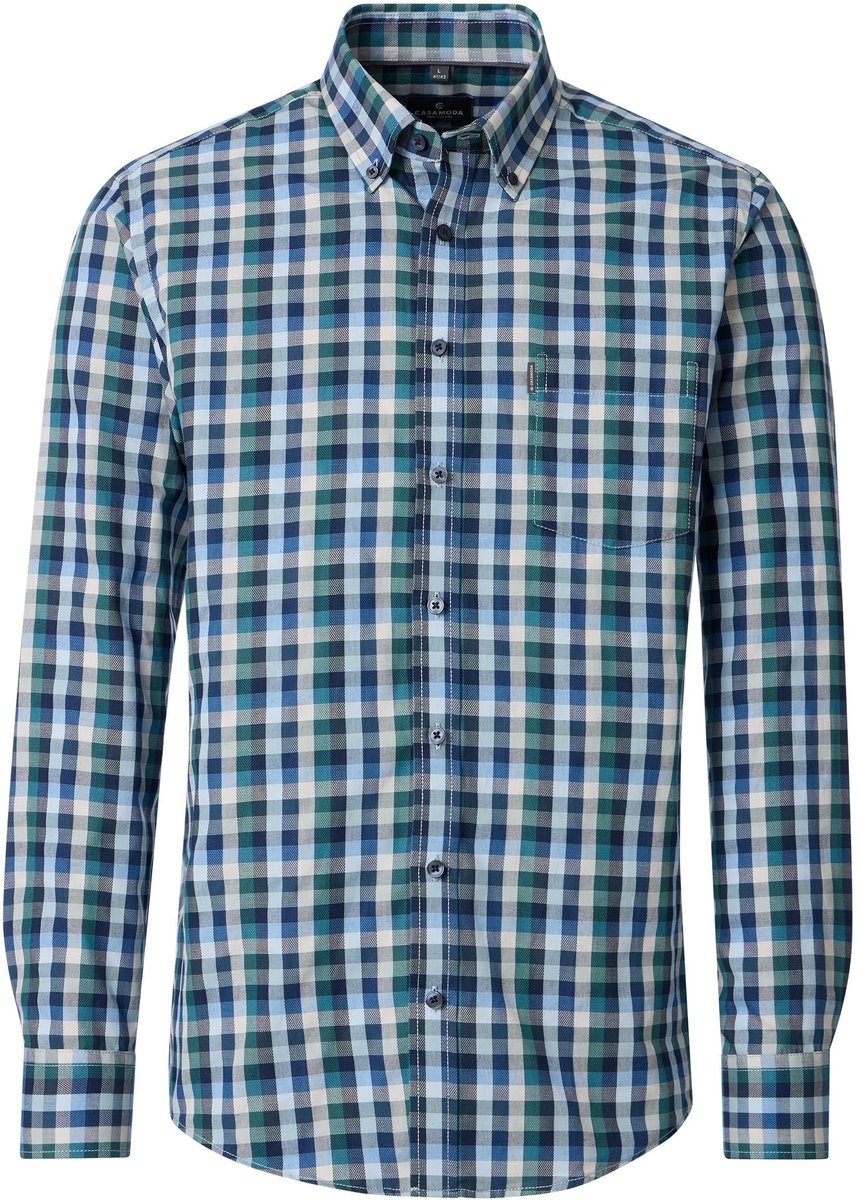 CASA MODA Sport casual fit overhemd - dobby - blauw met groen en wit geruit