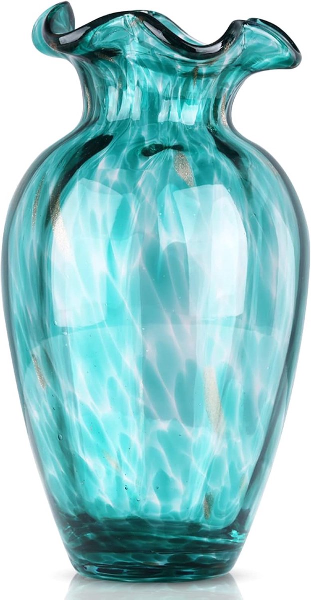 Glazen vaas handgeblazen - Groen, transparant - Uniek design - Perfect voor woondecoratie - ShopVlot