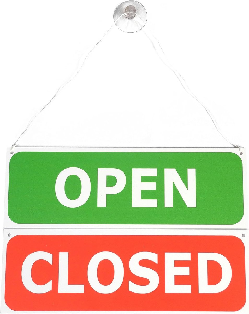 Deurhanger open/gesloten - dubbelzijdig - inclusief koord en zuignap - ideaal voor winkels - ShopVlot