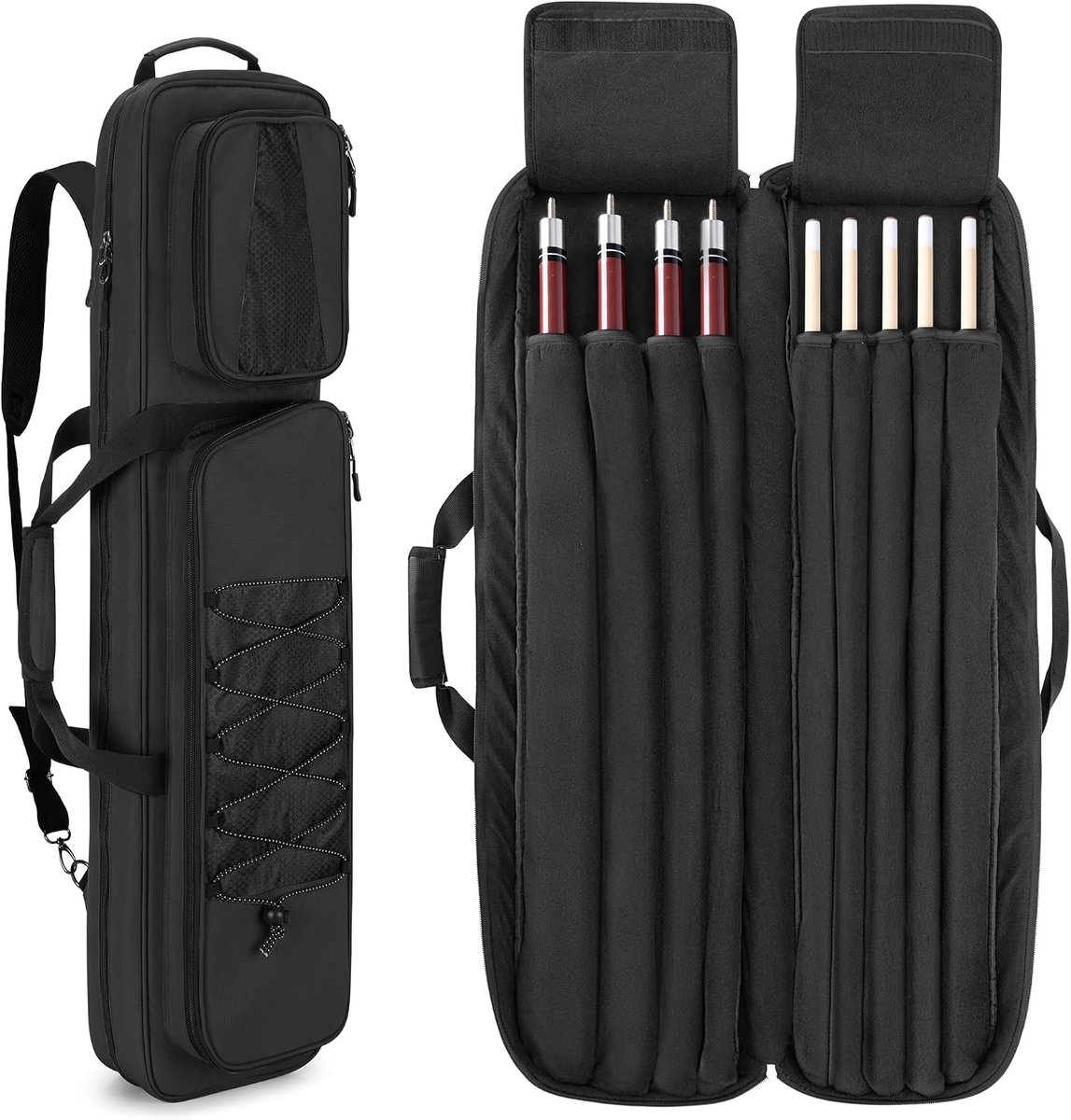 Poolstick tas voor 4 stokken - zachte cue case - met ruime accessoire pockets - ideaal voor onderweg - ShopVlot