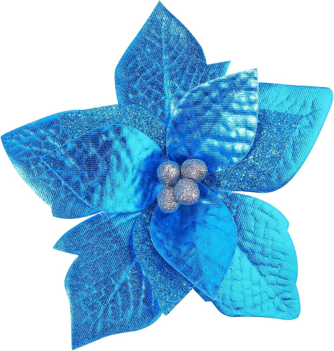 Nepbloemen kerstster 24 stuks - Glitter 3 maten - Blauw - Perfect voor kerstdecoratie - ShopVlot