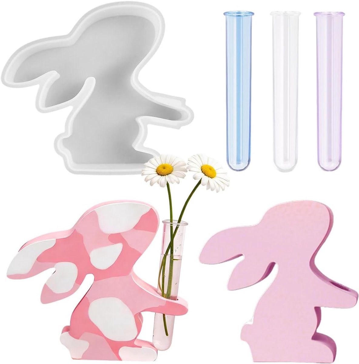 silicone shape rabbit - met 3 proefbuizen - uniek design - ideaal voor decoratie - ShopVlot