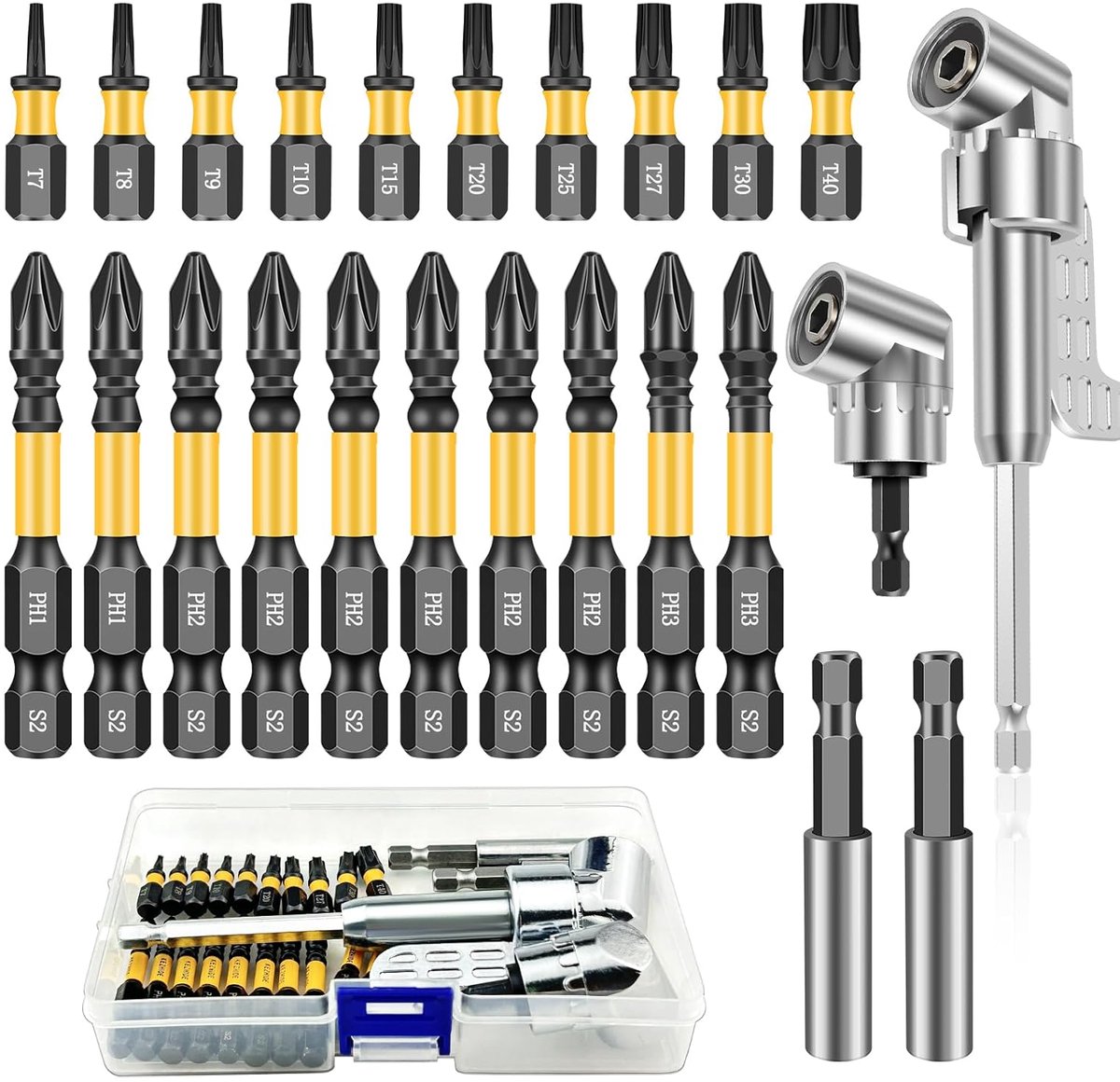 24-delige schroevendraaierset - torx bits en haakse opzetstukken - S2 staal en roestvrij staal - ShopVlot