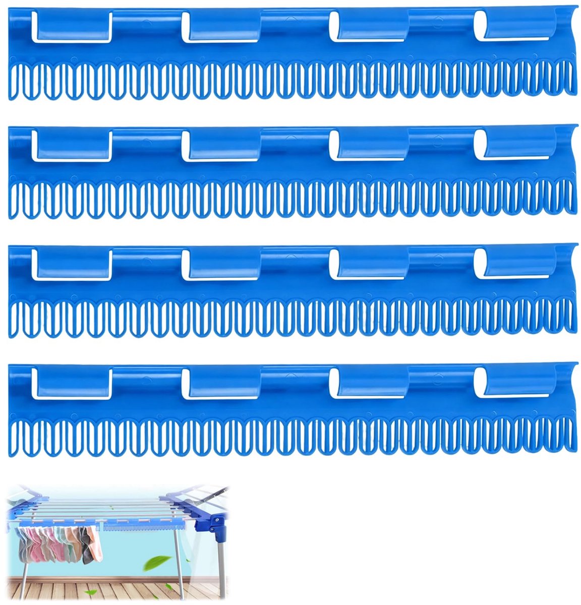 Sokkenhouder wasrek - 4 stuks blauw kunststof - sokkendroger met klemmen - ideaal voor wasmachine en droger - ShopVlot
