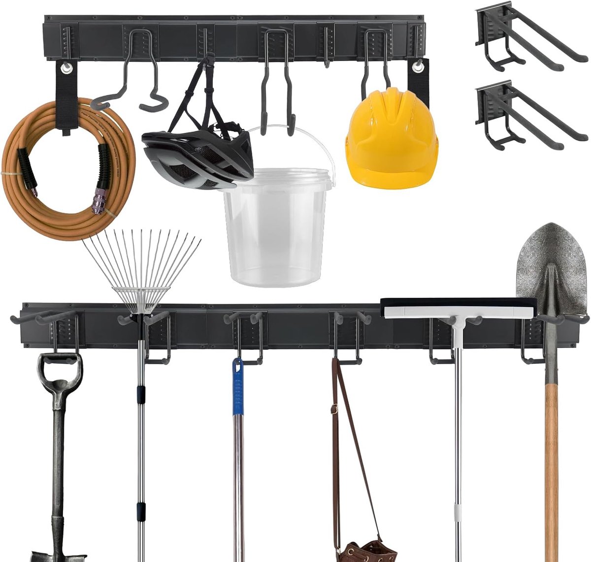 Garage-organizer wandhouder 203 cm - opslag met 15 haken - voor tuingereedschap en skiuitrusting - bespaar ruimte - ShopVlot