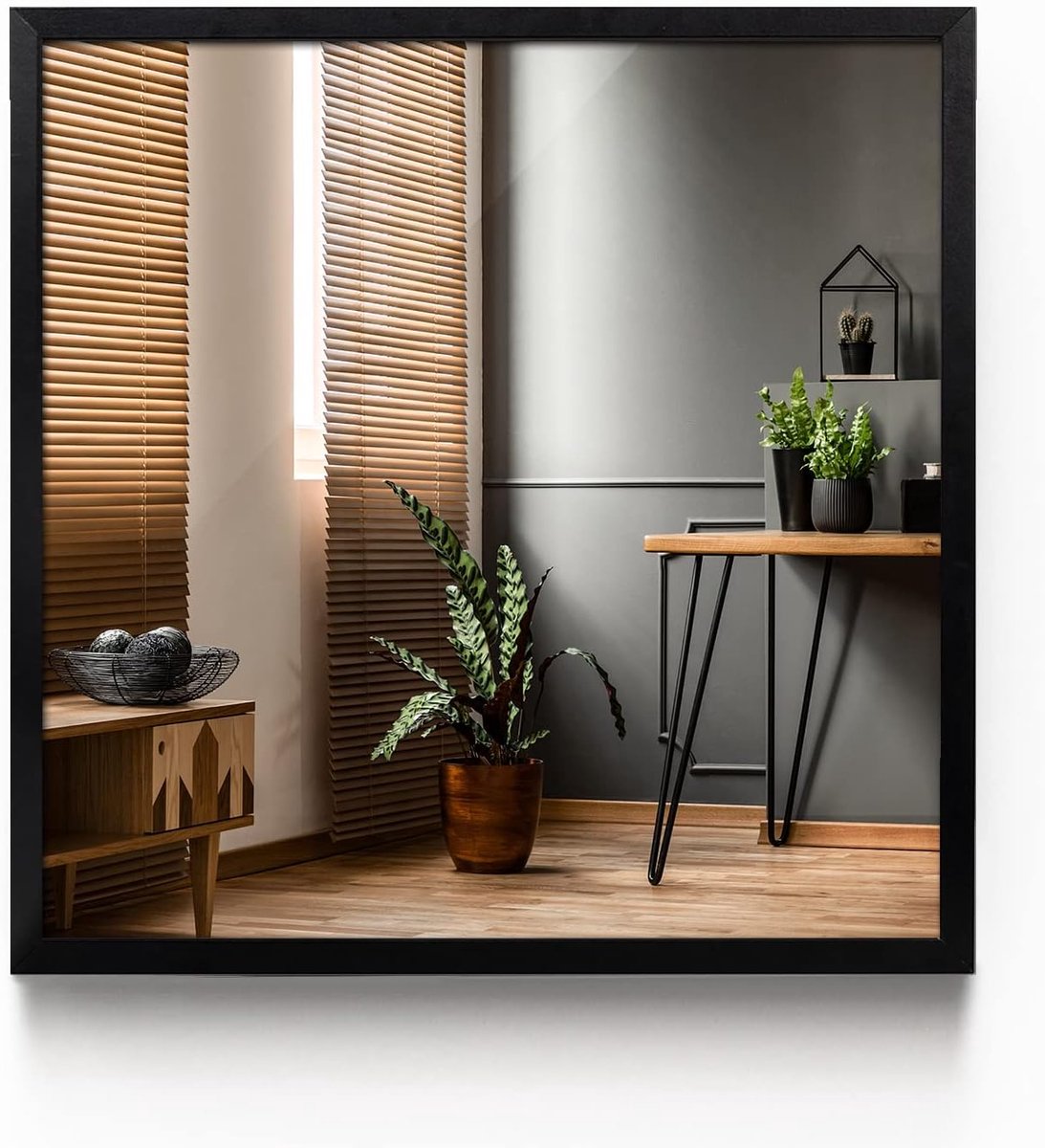 Spiegel Muur 50x50 cm Zwart Frame Glas de Lijst in de Kader MDF Woonkamer Badkamer Slaapkamer Make-up Spiegel