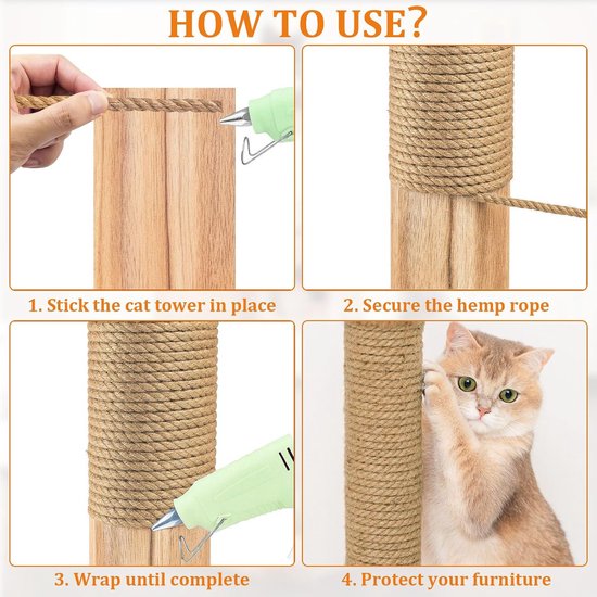 Sisal touw, 6 mm x 50 m, voor krabpaal | rol krabtouw voor het vervangen en repareren van kattenpalen | slijtvast voor krabpalen en kattentorens — afbeelding 5